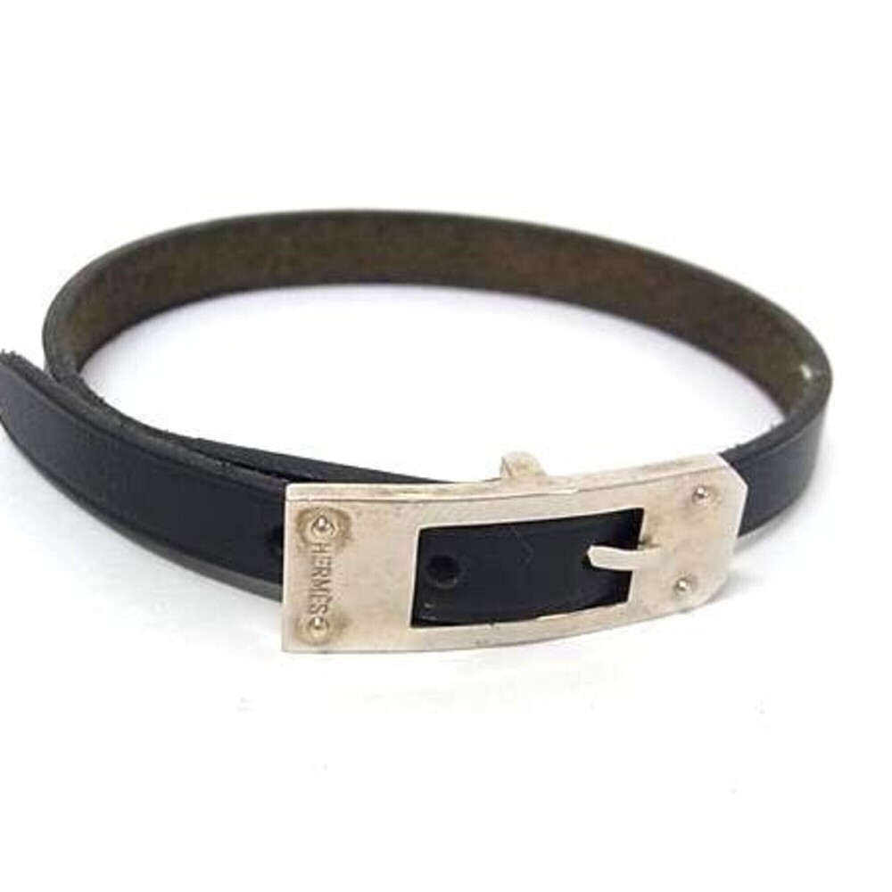 HERMES Black Leather Charm Bracelet